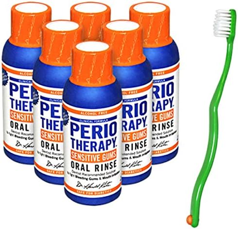 Travel Size 6 Pack Of PerioTherapy Oral Rinse Bundled With Soft Toothbrush