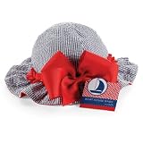 Mud Pie Boathouse Baby Seersucker Sun Hat with Ruffle and Bow, Blue/Red, 0 - 12 Months