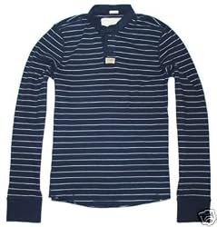 Abercrombie & Fitch Mens Long Sleeve Navy Striped Henley T-Shirt