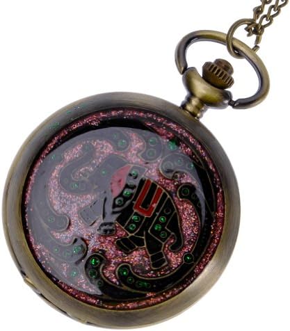 Women's Ladies Vintage Antique Elephant Painting Pattern Arabic Numbers Round Dial Pocket Watch Chain