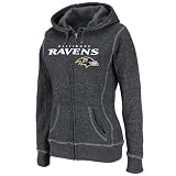 NFL Women's Baltimore Ravens Deep Post Long Sleeve Fullzip Marled Fleece Hoody (Charcoal Marled/White, Small)