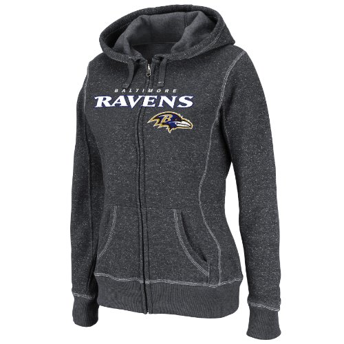 NFL Women's Baltimore Ravens Deep Post Long Sleeve Fullzip Marled Fleece Hoody (Charcoal Marled/White, Large)