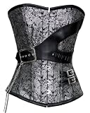 CD-576 - Schwarz silbernes Steampunk Korsett mit Gürtel und Brokatverzierung