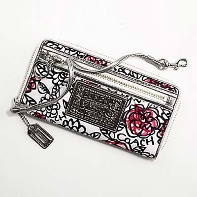 Coach Limited Edition Poppy Graffiti Flower Floral Zip Around Wallet Black White Multi