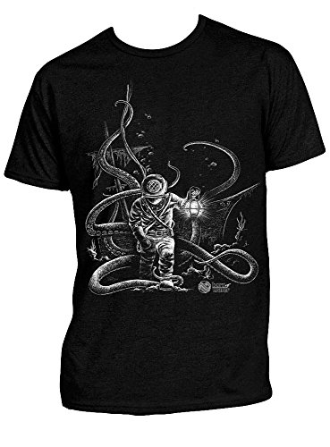 Born of Water Apparel: Lurker: Deep Sea Hard Hat Diver Vintage Black Tri-Blend - Shirt - Freediving | Scuba Diving | Spearfishing