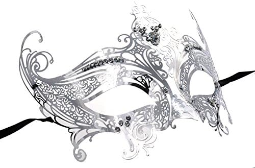 1Bay Women's Crown Filigree Venetian Masquerade Mask With Clear Rhinestones Silver