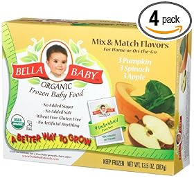 Bella Baby Organic Frozen Baby Food, Mix & Match Flavors (Pumpkin, Spinach, Apple), 9-Count, 1.5-Ounce Pouches (Pack of 4)