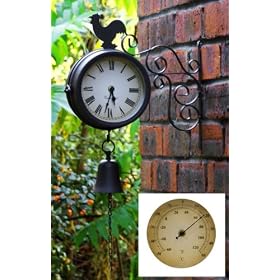 Cockerel and Bell outdoor clock and Thermometer