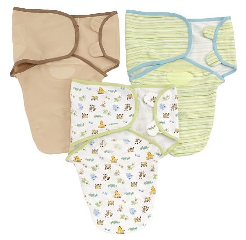 Summer Infant 3 Pack Cotton Knit Swaddleme, Green/Tan