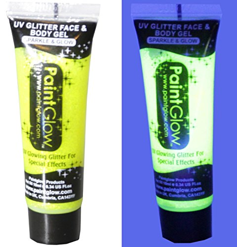 Living Starlight - Glitter Glowing Shimmer Tattoo - Uv Fluorescent Party Supplies Rave - Non-dye for Kids Body, Face, Hair Art Decorations (Neon Yellow)