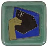 8.5 MARA Collectible Stoneware LUNCH Salad APPETIZER Square PLATE Abstract FACES Green