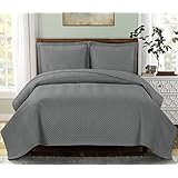 Chervon Gray King / Cal King size Coverlet 3pc set, Luxury Microfiber Embossed Print Quilted by Royal Hotel