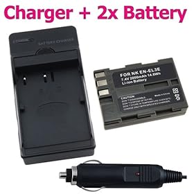 eForCity 2 Battery + Charger for Nikon EN-EL3E D200 D80 D90 D50