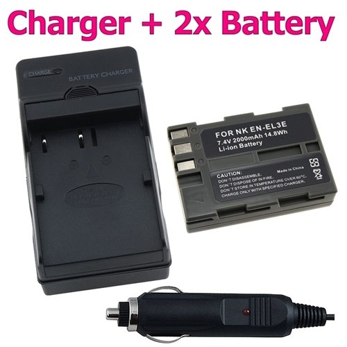 2 Battery + Charger for Nikon EN-EL3E D200 D80 D90 D50