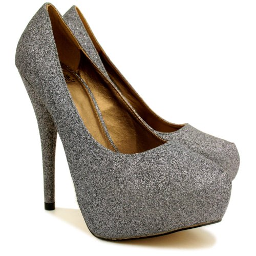 Spy Love Buy Womens Glitter Platform Stiletto Party Heel Court Shoes 
