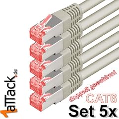 1aTTack CAT6 SSTP doppelt geschirmt Netzwerk Patch Kabel mit 2 x RJ45 Stecker Set (5 St�ck) 0,5m grau