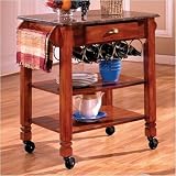 Bernards Caster Kitchen Island with Marble Top in Oak 7430