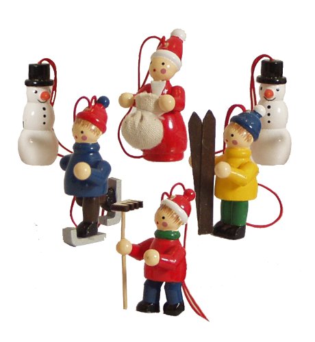 BRUBAKR Statuine natalizie, raffiguranti il bianco natale sulla neve, realizzate in legno di alta qualità e dipinte a mano - ideate per essere appese all'albero di natale - decorazione natalizia da sei pezzi