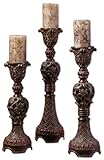 IMAGE OF Set of 3 Candlesticks with Intricate Carving Design