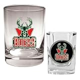 NBA Milwaukee Bucks Rocks Glass & Square Shot Glass Set - Primary Logo