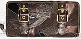 Coach Signature Zoe Patchwork Mosiac Zip Around Buckle Brown Accordian Wallet Clutch Handbag 41884