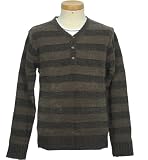 LOUIS CHAVLON アンサンブル ボーダー モール ヘンリー ニット ロンＴ 長袖 リブ Tシャツ セーター (BROWN)