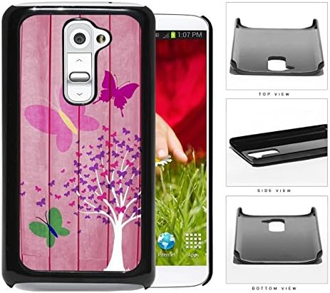 Pink Butterfly Tree On Wood Backdrop Hard Plastic Snap On Cell Phone Case LG G2