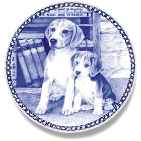 Beagle Hound and Puppy: Danish Blue Porcelain Plate 7.6 diameter by Lekven Designs