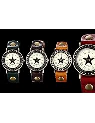 Youyoupifa Ladies Polka Dot Large Star Roman Numerals Coffe Leather Strap Quartz Wrist Watch