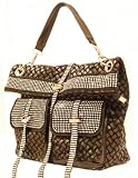 Black Leather Handbag Woven Hobo with Rhinestone Pockets and Belts Black