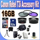 Canon T3I Accessory Saver Kit (58mm Wide Angle Lens + 58mm 2X Telephoto Lens + 58mm 3 Piece Filter Kit + 16GB SDHC Memory + Extended Life Battery + Ac/Dc Charger + USB Card Reader + Deluxe Camera Case w/Strap + Microfiber Cleaning Cloth + LCD Screen Protectors + Mini Tripod + Accessory Saver Bundle!)