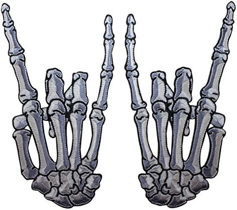 XLG Skeleton Hands Horns Sign Rock Metal Kreepsville Embroidered Iron On Patch