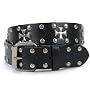 Antique Silver Iron Cross and Studs Black Faux Belt with Snaps