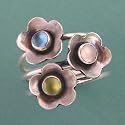 Flower Trio Sterling Silver Gemstone Stacking Rings
