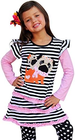 Heather Hill Pug Dog Little Girls' Clothing Set, Dress & Leggings (5)