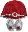 Handmade Baby Hat and Booties Set - Natural Strawberry-red (100% Crocheted By Hand)