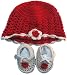 Handmade Baby Hat and Booties Set - Natural Strawberry-red (100% Crocheted By Hand)