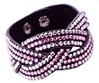Bling Ice & Light Pink Crystal Braided Twist Leather Bracelet - Adjustable Double Snap Closing