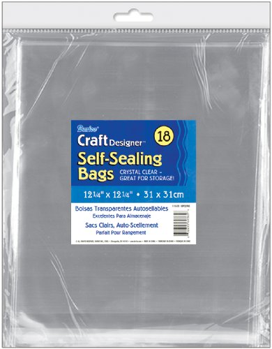 Darice 1115-20 18-Pack Plastic Acid Free Self Sealing Bags, 12-1/4 by 12-1/4-Inch, Clear