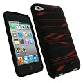 igadgitz Etui Pochette Housse Case en Silicone de couleur Noir avec motif bandes en couleur Rouge, Coque pour Apple iPod Touch 4G 4�me Gen G�n�ration + protecteur d'�cran