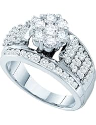 1.50 Carat (ctw) 14K White Gold Round Cut White Diamond Ladies Cluster Style Flower Ring 1 1/2 CT