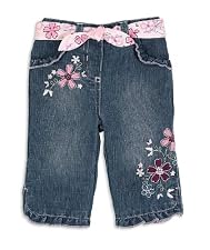 Embroidered denim jeans with belt