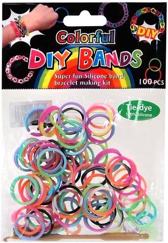 D.I.Y. Do it Yourself Bracelet Bands 100 Rainbow Tie Dye Rubber Bands with Hook Tool & Buckles