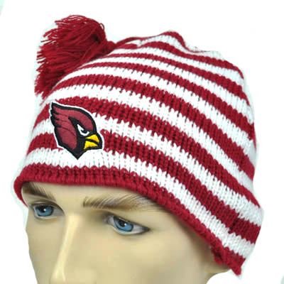NFL Arizona Cardinals Red White Striped Knit Beanie Tassel Hat Ladies Womens