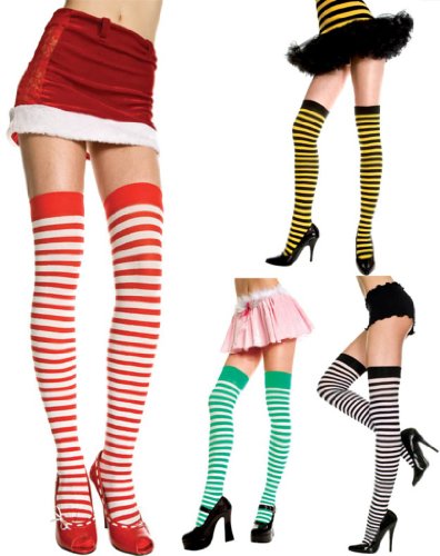 Opaque Striped Thigh Highs