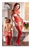 Sexy Red Net Open Bust & Crotchless Catsuit -Body Stocking UK 8-14 Mandy Mystery
