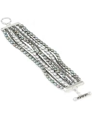 Honora "Dark Metro" Black and Grey Freshwater Cultured Pearl Nine Row 7.5" Toggle Bracelet