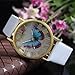 Tonsee Stylish Butterfly Leather Band Analog Quartz Wrist Watch (White)