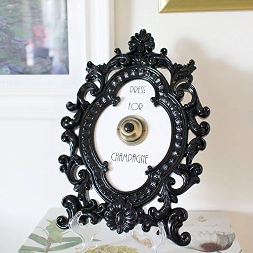 Press for Champagne ((SILENT VERSION)) | Oval Black Home Decor Frame with Vintage Brass Push Button (includes wall hanger)