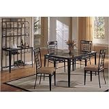 5 pc metal and glass dining table set with stone inlay on table and chairs